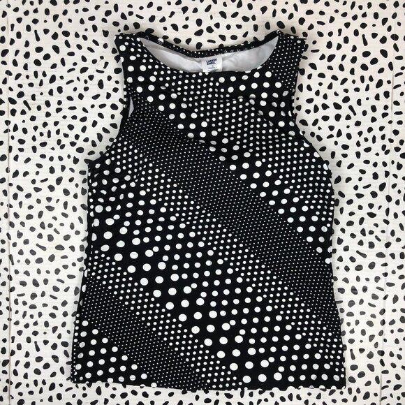 Lands End Black Diagonal Polka Dot High Neck Tankini SWIM TOP Rg. 18 513786 - Picture 1 of 4